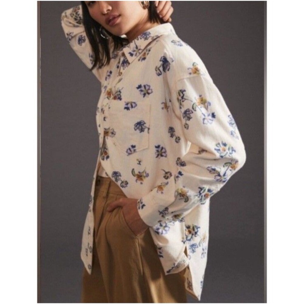Anthropologie Pilcro Kailey Floral Linen Button Down Shirt S Cottagecore Coastal